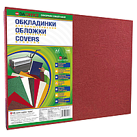 Обложки для переплета DA картонные А3 Delta под кожу красные 230 гр/м², 100 шт