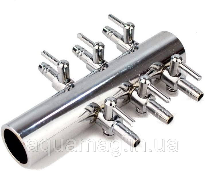 Розподільник повітря SuperFish на 6 виходів (вихід 4мм, підключення 20 мм), нерж. сталь для ставка, водойми, озера, узв