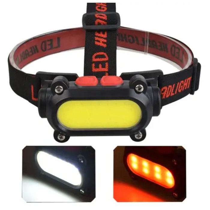 Ліхтар налобний А-KX-209 COB 7W із вбудованим акумулятором 1200 mAh. Біле та червоне світло., фото 1