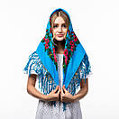 Хустка з квітковим візерунком 80х80см Блакитна, фото 2