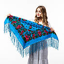 Хустка з квітковим візерунком 80х80см Блакитна, фото 4