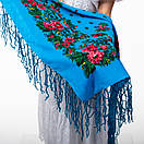 Хустка з квітковим візерунком 80х80см Блакитна, фото 5