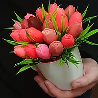 Букет тюльпанов из мыла ручной работы в чашке