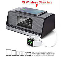 Часы акустическая док-станция iHome IBN350G, Qi Wireless Charging, BT, NFC, USB, Aux Mic