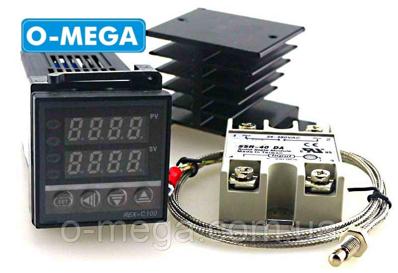 Терморегулятор REX-C100+SSR-40 DA+термопара 400°C+радіатор