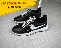 Осенние весенние мужские кожаные кроссовки Nike (Найк) черные из натуральной кожи *01-15/3 чорний*