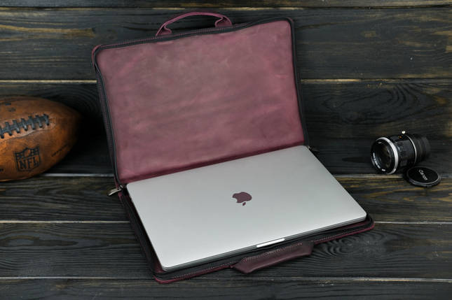 Шкіряний чохол для MacBook Pro 15" 2016-2019 Дизайн №31, натуральна шкіра італійський Краст, колір Бордо, фото 2