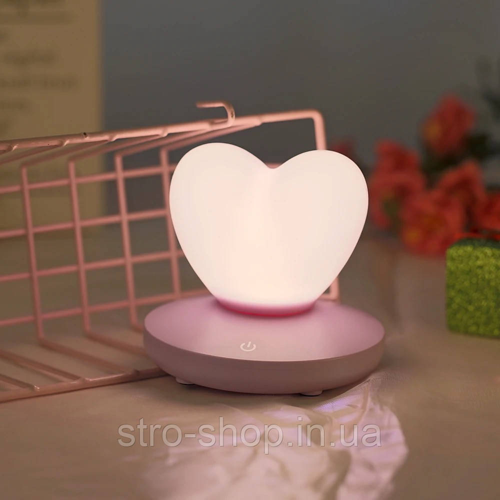 Силіконовий LED світильник-нічник Серце. Білий - Рожевий / подарунок на 8 Березня - фото 7 - id-p1124398164