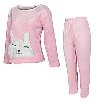 Женская пижама Lesko Bunny Pink M теплая флисовая 3шт