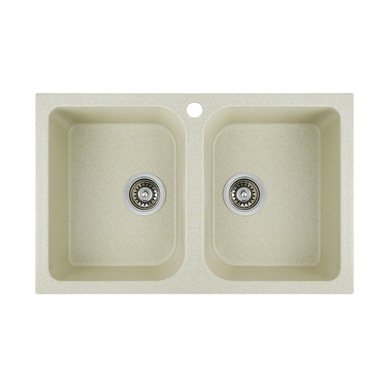 Гранитная мойка для кухни Platinum 7648W TWIN глянец Песок - фото 1 - id-p1622603446