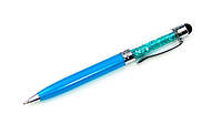 Стилус ёмкостный    , с шариковой ручкой, металлический, голубой с голубыми кристаллами