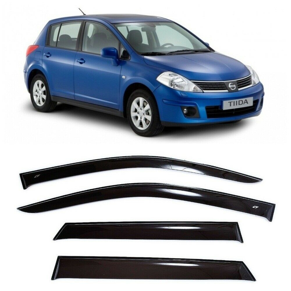 Дефлектори вікон вітровики Nissan Tiida Хечбек 2004-2014 (скотч) (C11), фото 1