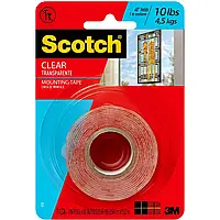 Стрічка двостороння 3M Scotch Clear Mounting Tape, 410DC-SF, 25,4 мм x 1,52 м, Прозорий