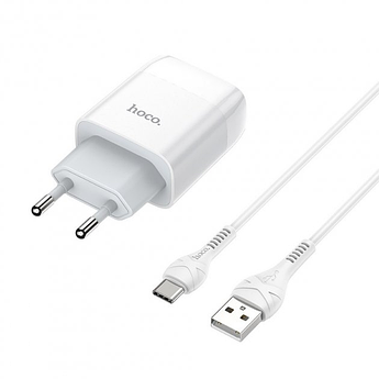 Зарядний пристрій Hoco 1хUSB + кабель Type-C C96A White