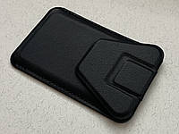 Держатель, подставка, карманчик для ID Card Magnetic на iPhone, кожаный, раскладной, черного цвета