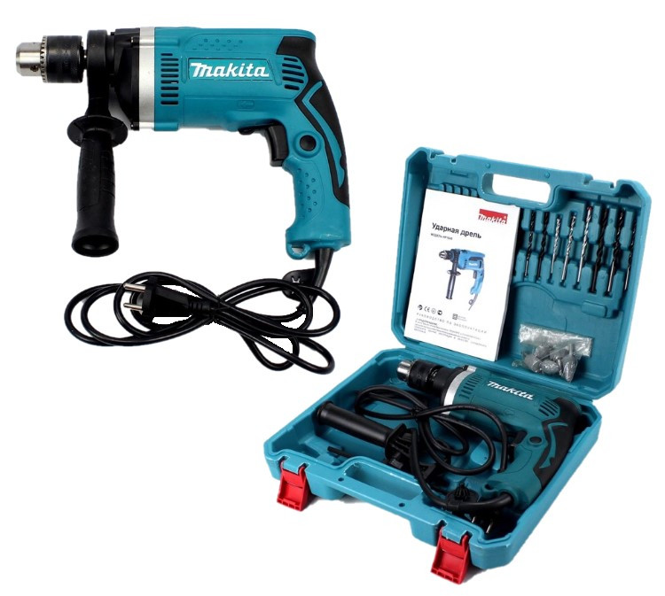 Дриль Makita ударний HP1630 710 Вт 0-3200 об./хв + НАБІР свердла, біти, каміння, ДРЕЛЬ МАКИТА, потужний