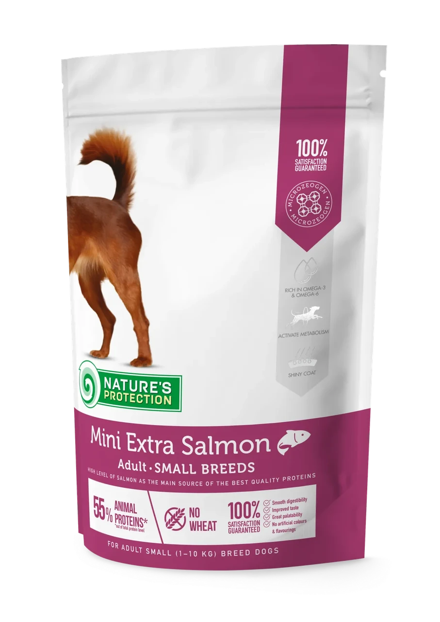 Сухий корм для дорослих собак малих порід Mini Extra Salmon Adult Small Breeds Nature’s Protection 500 г (лосось)