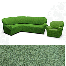 Чохол на кутовий диван та крісло накидка, чохол на кутовий диван крісло натяжний Туреччина Зелений