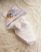 Демисезонный плюшевый конверт для новорожденных девочек, молочный с принтом сон Мишутки