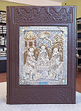 Біблія подарункова  книга  в шкіряному окладі  на російській мові,накладка Трійця сріблення -позолота , розмір  20*30, фото 5