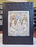 Біблія подарункова  книга  в шкіряному окладі  на російській мові,накладка Трійця сріблення -позолота , розмір  20*30, фото 3