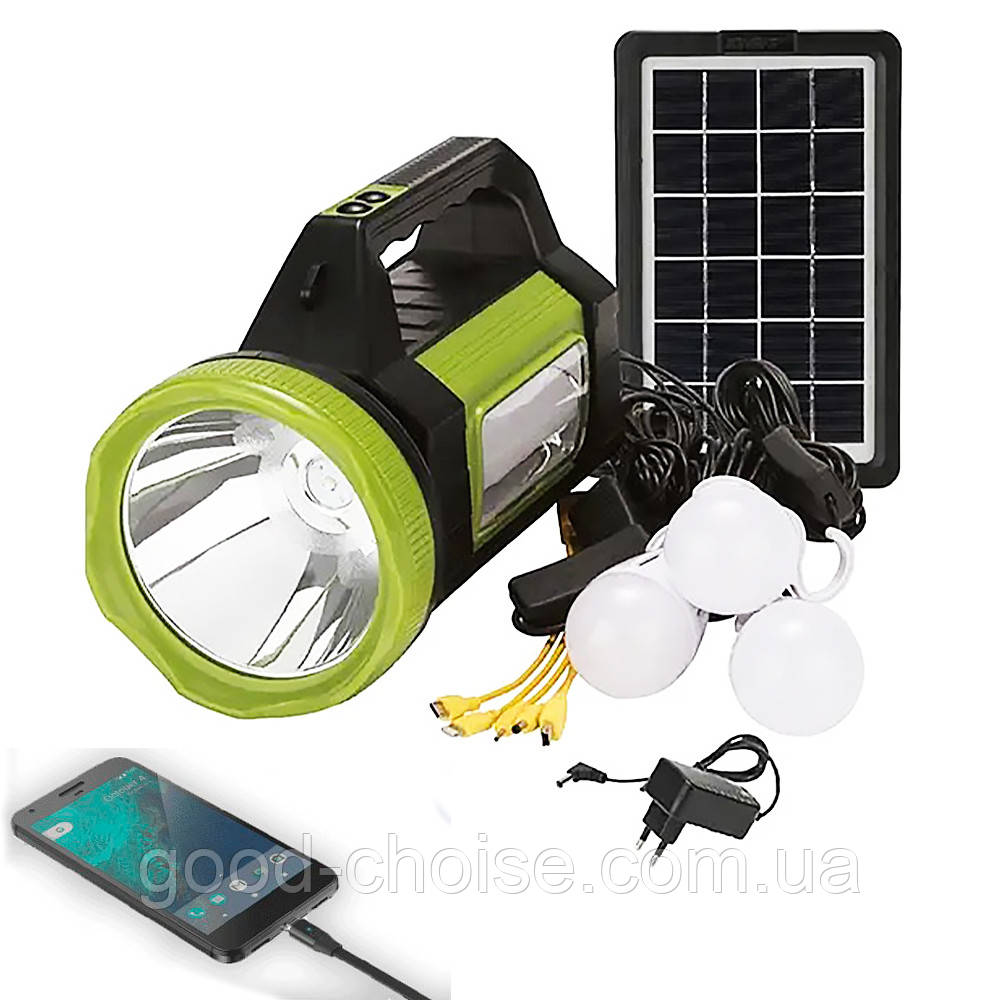 Сонячна зарядна станція Solar Light AT-9023 / LED ліхтар з павербанком та 3 лампочками
