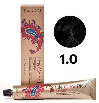 Стійка крем-фарба Farmavita Life Color Plus 1.0 Чорний 100 мл, фото 1