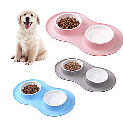 Подвійна миска для собак із силіконовим килимком Нековзна миска для води їжі кішок та цуценят