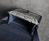 Жіноча шкіряна сумка ручної роботи з тисненим орнаментом «Дубок», сіро-синя сумка з натуральної шкіри, 20*21*8 см, фото 2