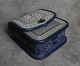 Жіноча шкіряна сумка ручної роботи з тисненим орнаментом «Дубок», сіро-синя сумка з натуральної шкіри, 20*21*8 см, фото 4