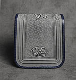 Жіноча шкіряна сумка ручної роботи з тисненим орнаментом «Дубок», сіро-синя сумка з натуральної шкіри, 20*21*8 см, фото 7