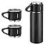 Набір термос і 3 чашки чорні з вакуумною ізоляцією 0.5 л подарунковий бокс для напоїв з термосом та кружками, фото 2