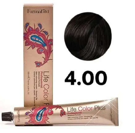 Стійка крем-фарба Farmavita Life Color Plus 4.00 Насичений каштановий 100 мл, фото 1