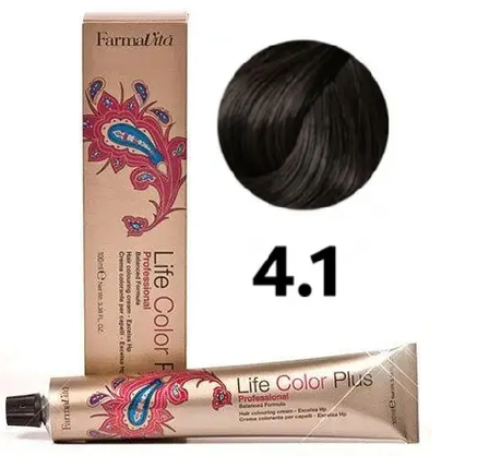 Стійка крем-фарба Fatmavita Life Color Plus 4.1 Каштановий попелястий 100 мл, фото 1