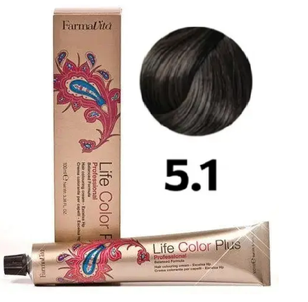 Стійка крем-фарба Farmavita Life Color Plus 5.1 Світло-каштановий попелястий 100 мл, фото 1