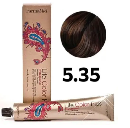 Стійка крем-фарба Farmavita Life Color Plus 5.35 Світло-каштановий шоколадний 100 мл, фото 1