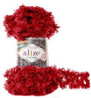 Нитки вязальные Alize Puffy Fur. 100 г. 6 м. Цвет - красный 6109