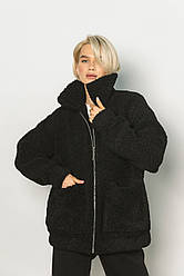 Куртка-тедді жіноча чорна з підкладкою на блискавці