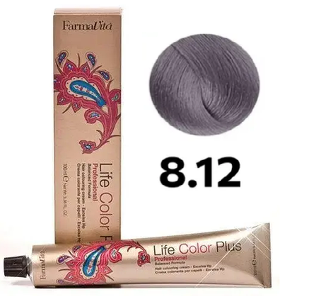Стійка крем-фарба Farmavita Life Color Plus 8.12 Cвітлий блондин попелясто-пepламyтровий 100 мл, фото 1