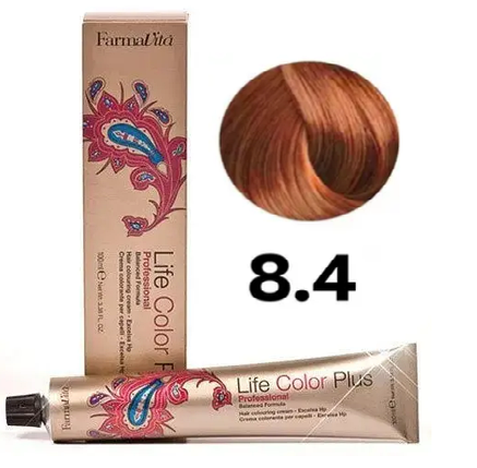 Стійка крем-фарба Farmavita Life Color Plus 8.4 Світлий блондин мідний 100 мл, фото 1