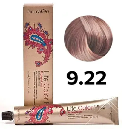 Стійка крем-фарба Farmavita Life Color Plus 9.22 Дуже світлий блондин рожевий ірис 100 мл, фото 1