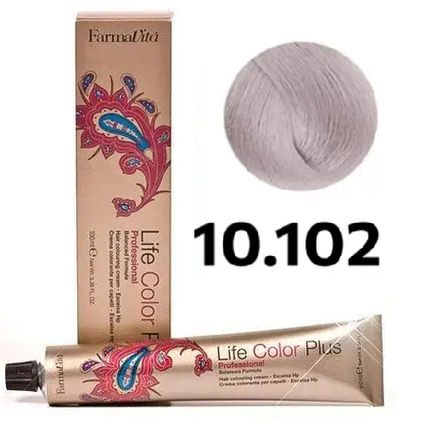 Стійка крем-фарба Farmavita Life Color Plus 10.102 Платиновий блондин пепельно-перлиннийй 100 мл, фото 1