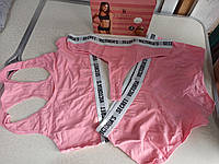 Женский комплект-тройка(топ+стринги+шорты) Victoria' sicret Розовый, S