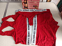 Женский комплект-тройка(топ+стринги+шорты) Victoria' sicret Красный, M