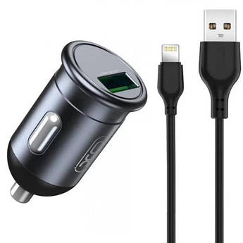 АЗП XO 1хUSB QC + кабель USB - Lightning CC46 Grey