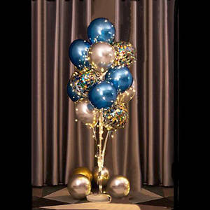 Фонтан з кульок з підсвіткою 13 кульок | Синій зі сріблом