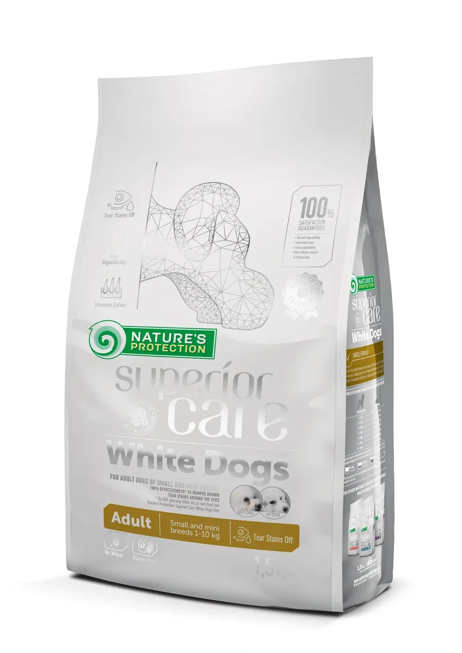 Сухий корм для дорослих собак з білою вовною для малих порід Superior Care White DogsNature's Protection 1.5 кг (ягня)