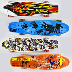 Скейт пенніборд з принтом для дитини від 5 років (4 види, дека 55 см, колеса зі світлом) Best Board 13222