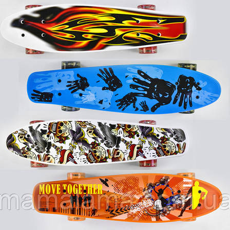 Скейт пенніборд з принтом для дитини від 5 років (4 види, дека 55 см, колеса зі світлом) Best Board 13222, фото 2