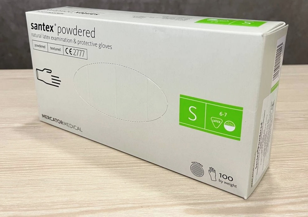 Рукавички латексні припудрені MERCATOR Medical Santex Powdered розмір S 100шт/уп